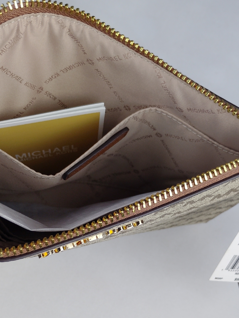 Michael Kors Beige Signature Zip Wristlet - Picture 11 of 13